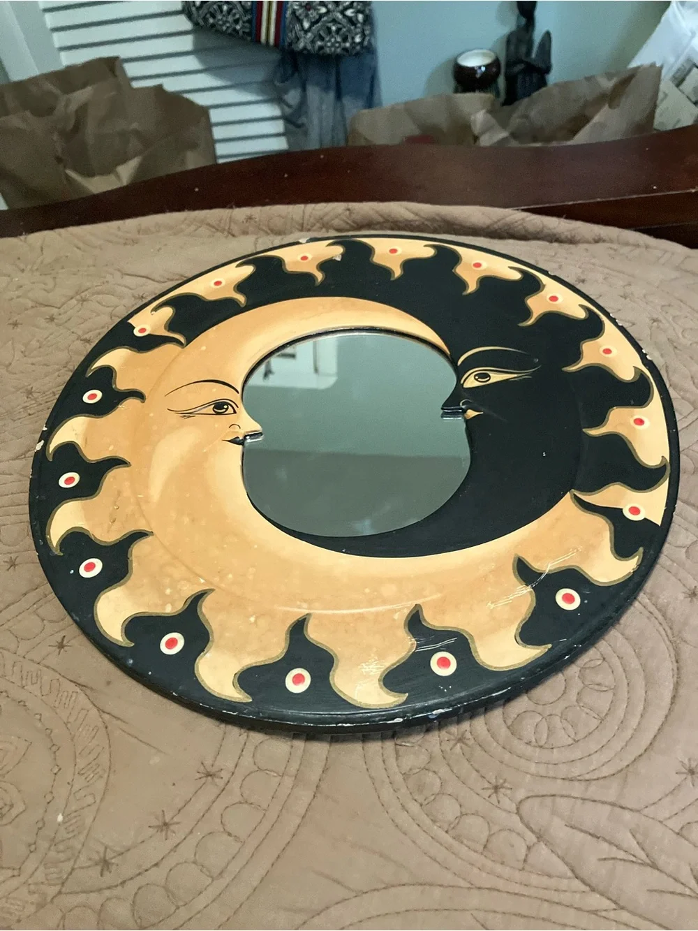 Vintage Handcrafted Celestial Sun and Moon Mirror